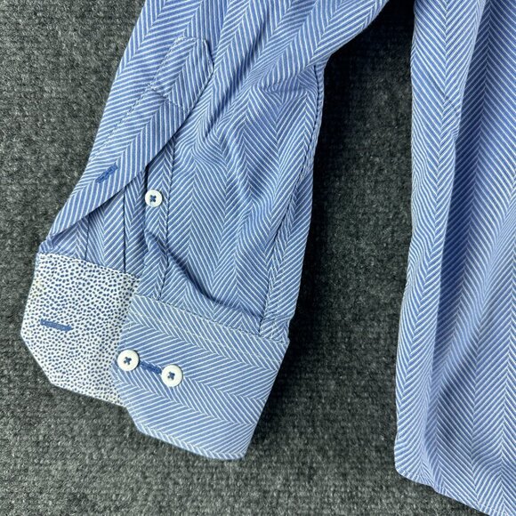 Bugatchi Uomo Shirt Mens Medium Button Up Blue Stripe Cotton Pocket - Picture 7 of 11